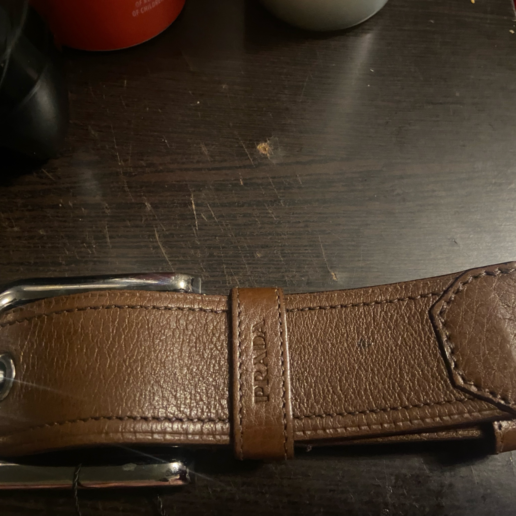 Prada Brown Leather Belt Size 3280 Brand New